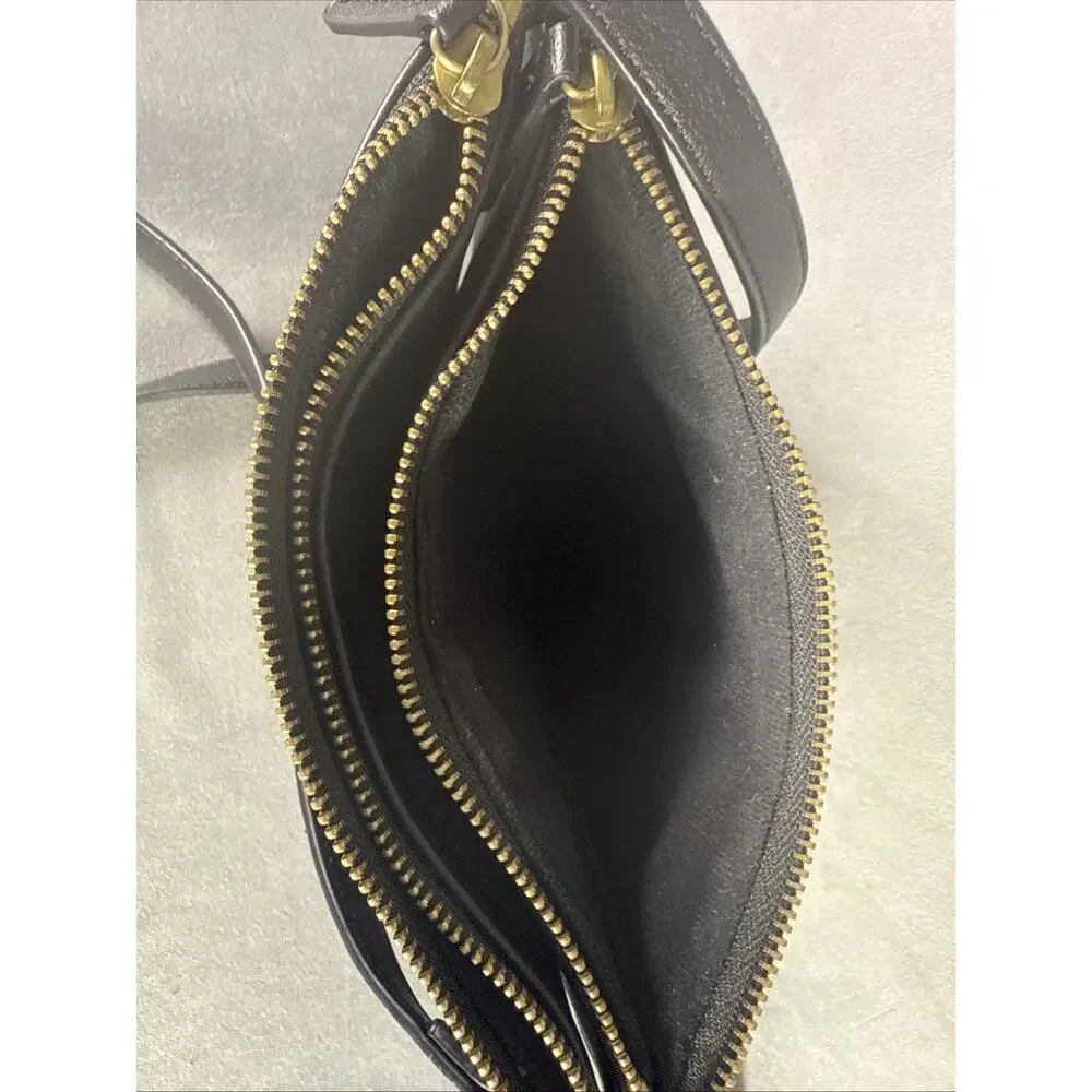 ANTHROPOLOGIE Vegan Black Leather Double Crossbody Bag